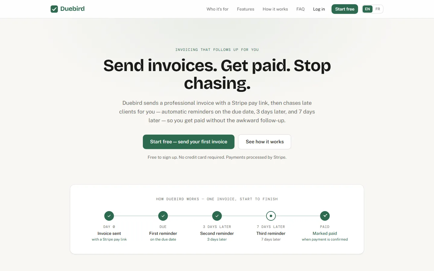 Duebird — Invoicing that chases late payers so freelancers don't have to.